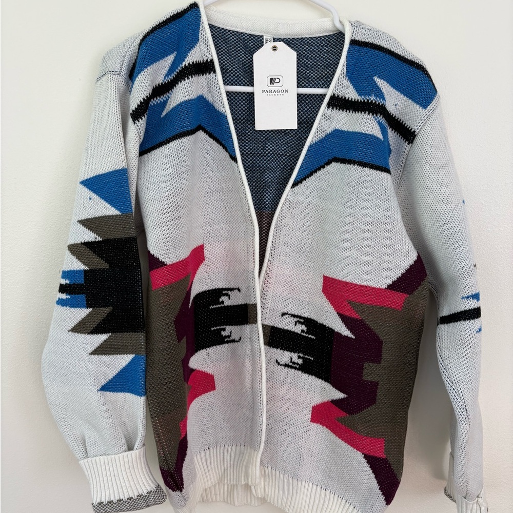 PARAGON White Multi Geometric Open-Front Cardigan